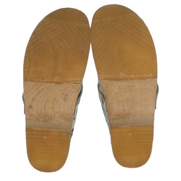 Across Floral Print Leather Swedish Wooden Clogs - Picture 10 of 12